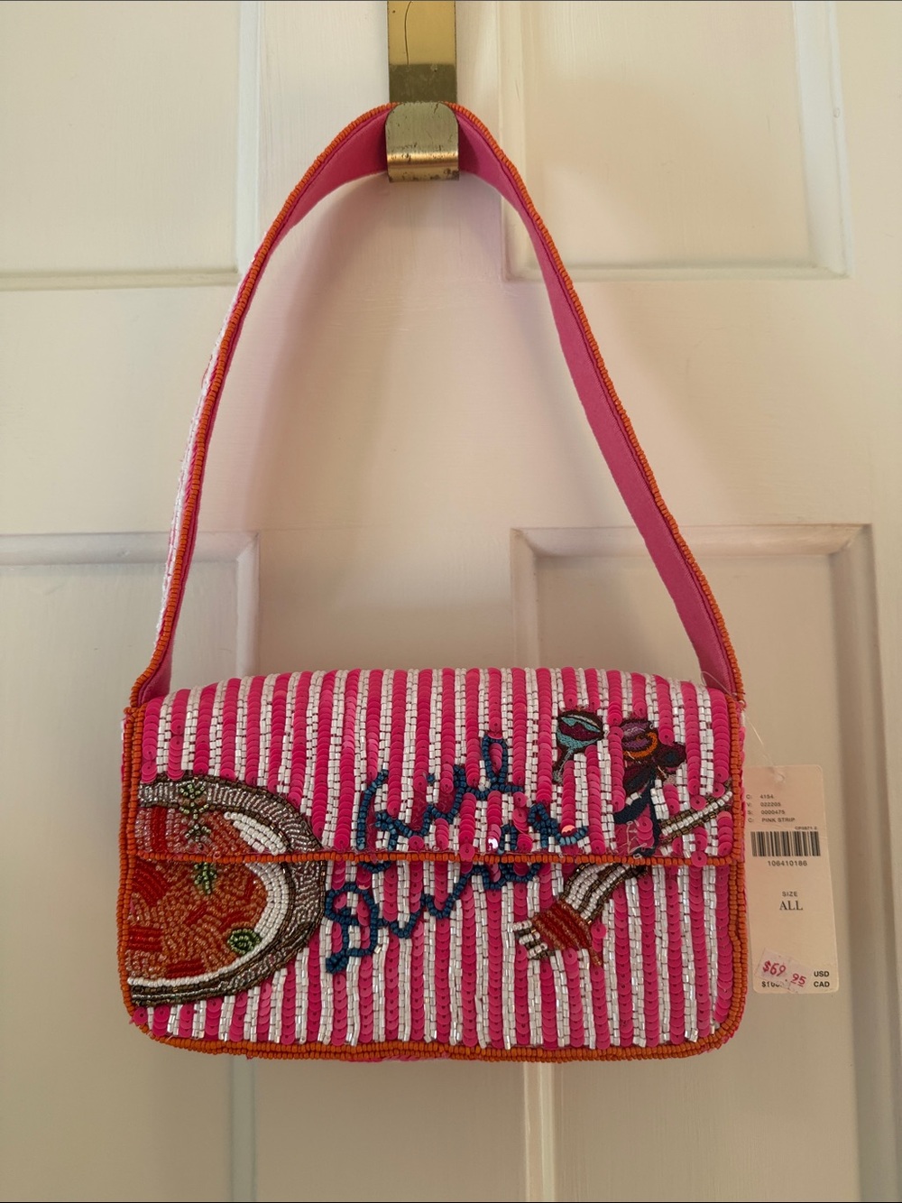 NWT Anthropologie Pink Striped Beaded Shoulder Bag Beads missing